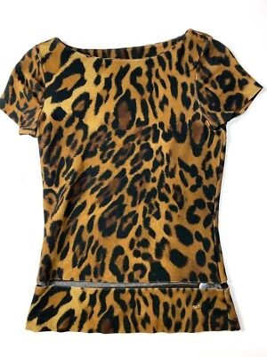 Camiseta deportiva elástica de leopardo Escada manga gorra malla talla XS Foto 1 de 4