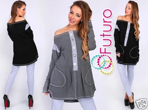 Casual Mini Dress Long Sleeve Boat Neck Buttoned Party Tunic Size 8-12 FT1644 - Picture 1 of 6