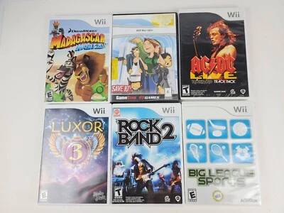 Lot of 6 Wii Video Game Discs Madagascar-SSX Blur-AC/DC-Luxor 3-Rock Band 2  +1  - Image 1 of 4