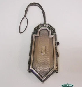 Estuche único Art Deco continental plateado caja de polvo/compacto década de 1930 - Imagen 1 de 1
