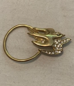 Dual Dove Birds Loop Lapel Pin w/ Colourless Rhinestones Gold Tone - Picture 1 of 4