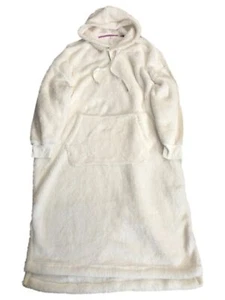 Womens Soft Plush Ivory Off White Chemise Hoodie Nightgown Night Gown - Picture 1 of 2