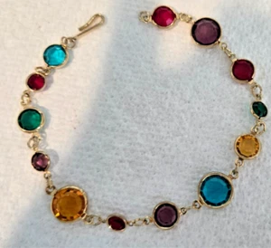 Swarovski Gold Tone Faceted Bezel Set Multi Color Crystal Bracelet 9" Adjusts - Picture 1 of 4