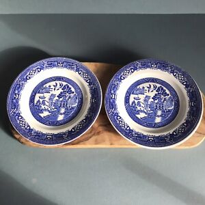 Blue And White Vintage Willow Pattern Plates X 2 