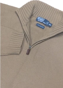 Vintage Polo Ralph Lauren Lambs Wool Quarter Zip Sweater Camel Men's XXL - Picture 1 of 8