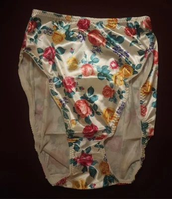 Vintage Warner's Suddenly Shapely Second Skin Satin Hi Cut Panties L Floral - Image 1 of 4