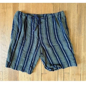 Vintage Banana Republic Men's Striped Linen Shorts in Green & Blue Size Small - Picture 1 of 3