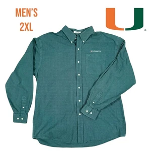 Miami Hurricanes Cutter & Buck Button Down Shirt Mens 2XL Long Sleeve Green Logo - Picture 1 of 8