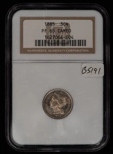 1885 3c Nickel Three Cent Piece Proof Coin Cameo - Looks 66 - NGC PR 65 - B5191 - Picture 1 of 8