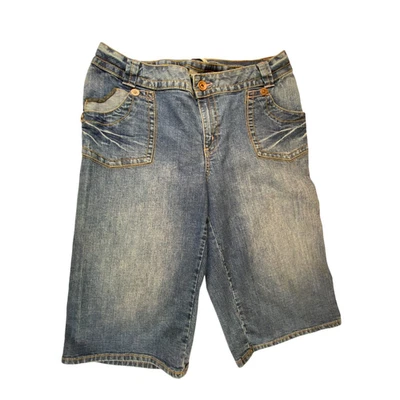 Bermuda Venezia Feminina Azul 16 Denim Cintura Média Baggy Casual Lavada Média - Imagem 1 de 4