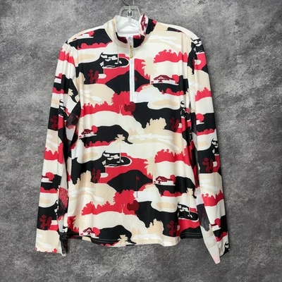 San Soleil 1/4 Zip Pullover Shirt Womens L Golf Course Print Red Black UPF 50 - Image 1 of 4