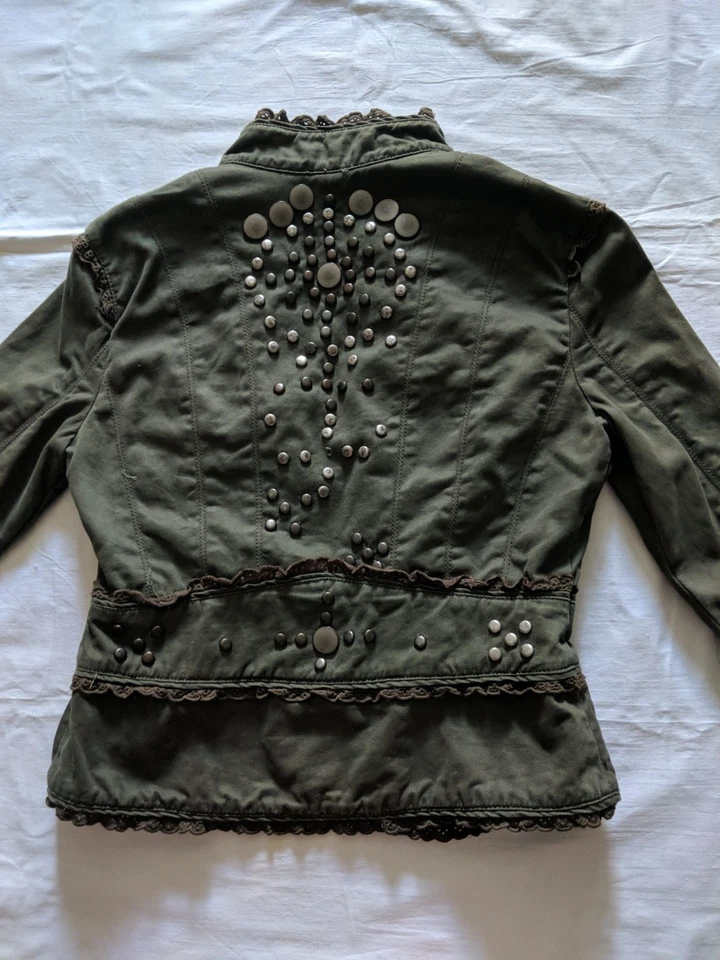 Miss Me Y2K Studded Picasso Women's Military Style Jacket Size S Dark Green - Image 1 of 4