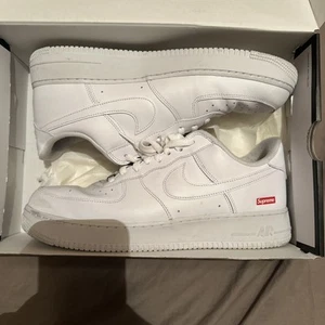 2020 Supreme x Nike Air Force 1 Low Box Logo White Sneakers - Picture 1 of 10