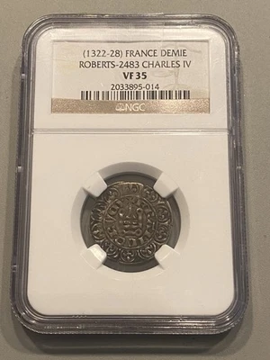Francia Carlos IV, 1322-28 Demie Roberts 2483 NGC VF35 Foto 1 de 4