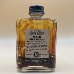 Lady Ethel Vtg Glass Collectible Bottle 2 Oz Shampoo W Paper Label Pittsburgh PA - Picture 1 of 5