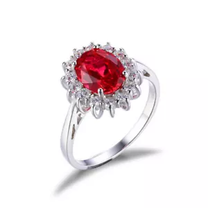 2.48 Ct Real Diamond Oval Cut Ruby Engagement Ring 14K Solid White Gold Size 4 5 - Picture 1 of 5