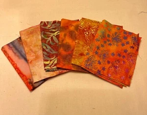 Orange batik fat quarters with grays, mulberry, gold, green, peach, blues - Picture 1 of 1