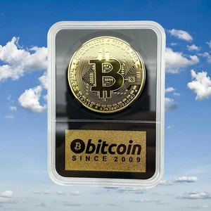 Gold Bitcoin Cryptocurrency Novelty Coin in Commemorative Plaque & Souvenir Box - Picture 1 of 7