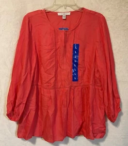 NWT Fever Women’s 3/4 Sleeve Lightweight Blouse Coral Size Large - Picture 1 of 8