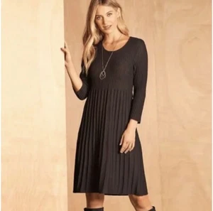 Eileen Fisher Brown Italian Wool Fit & Flare Long Sleeve Sweater Dress Sz Small - Picture 1 of 7