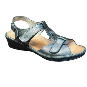 FINN COMFORT Adana Pewter Metallic Slingback LEATHER SANDALS Made in Germany - Picture 1 of 14