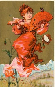 LITTLE GIANT COUGH CURE*FANTASY*GOLD METALLIC*FAN*RED DRESS*QUACKERY*CONSUMPTION - Picture 1 of 2