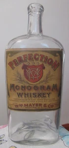 Sparkling Labeled Quart Strap Side Whiskey Flask Perfection Mayer & Co Newark NJ - Picture 1 of 11