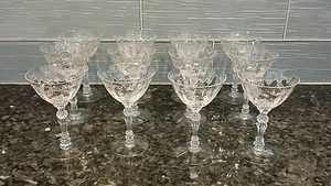 VTG SET OF 9 FOSTORIA GLASSES Chintz (Etched) CLEAR vine CLARET WINE Champagne - Picture 1 of 11