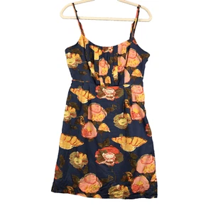 Maeve by Anthropologie Womens Silk Floral Mini Dress Blue Sz 8 Pleated Side Zip - Picture 1 of 12