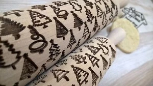 Christmas tree Wooden Rolling Pin Laser Engraved Merry Christmas Pattern Christm - Picture 1 of 4