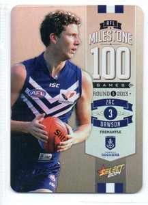 2014 AFL SELECT MILESTONE (100 GAMES) CARD - MG28 Zac DAWSON (FREMANTLE)
