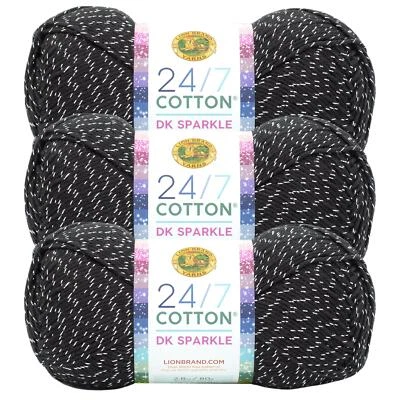 (3 Pack) Lion Brand Yarn 769-304A 24/7 Cotton DK Sparkle Yarn, Night Sky - Image 1 of 3
