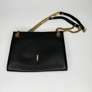 Bolso sin asas de cuero Thacker New York de hombro negro y dorado usado en excelente estado - Imagen 1 de 10