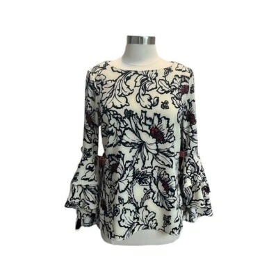 Blusa para mujer JB Julie Brown NYC talla 8 manga campana floral Foto 1 de 4