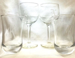 Etched Monogram Letter K Small Drinking Glassware Barware Set of 4 - 6" and 4" - Picture 1 of 12