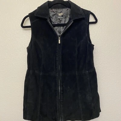 Dennis Basso Black Leather Suede washable Vest full zip longer tunic -XS - Image 1 of 4