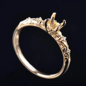 Round 6.5MM VS Natural Diamond Promise Vintage Ring Semi Mount 14K Yellow Gold - Picture 1 of 8