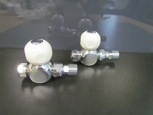 RADIATOR VALVES MODERN CHROME WITH WHITE HEADS STRAIGHT LOCK SHIELD & WHEELHEAD - Picture 1 of 5