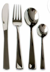 Set 6 Cucchiaini Caffè da Tavola Posate Monouso in Plastica Nero Argento - Foto 1 di 1