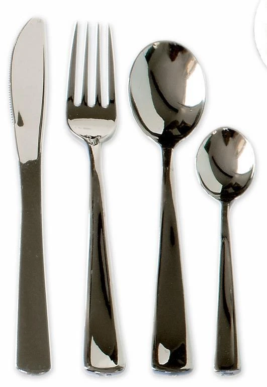 Set 6 Cucchiaini Caffè da Tavola Posate Monouso in Plastica Nero Argento - Immagine 1 di 1