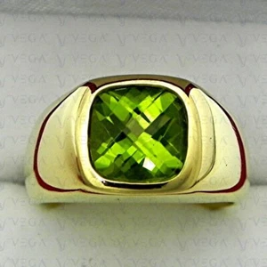 5.00CT Cushion Cut Peridot Solitaire Engagement Men's Ring 18K Yellow Gold Over - Picture 1 of 6
