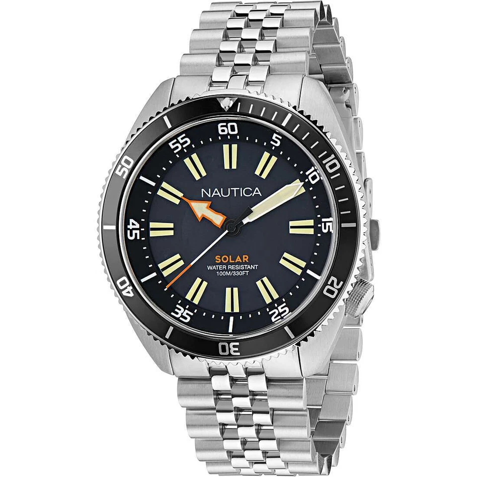 Solar Mens Wristwatch NAUTICA VINTAGE NAPNVS405 Steel Black Sub 100mt - image 1 of 1