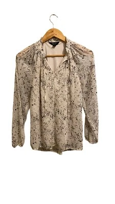 Simply Vera Wang Womens Lined Blouse XS Long Sleeve Cream w/ Gray Black Splatter Foto 1 de 4