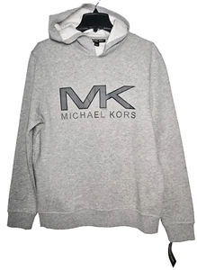 Felpa con cappuccio uomo Michael Kors in pile con logo taglia L aderente grigia nuova - Foto 1 di 7