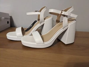 New Athlefit Platform Chunky High Heel Sandals, White, Size 7.5 - Picture 1 of 11