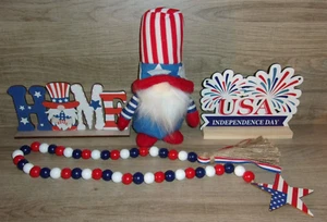 4 Pcs Independence Day 4Th of July Tiered Tray Decor Patriotic Gnome Wood Signs - Picture 1 of 1