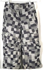 Athletech Ski Snow Pants Boys Small 6 7  Lined Black Gray Stretch Plaid Pockets - Picture 1 of 8