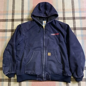VTG Carhartt J130 MDT Full Zip Heavy Canvas Hooded Jacket Cable One Logo XL!!! - Picture 1 of 12