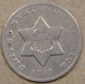 1851-O Three Cent Silver as Pictured - Picture 1 of 2