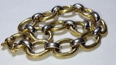 Pulseira italiana de ouro branco e amarelo 18k 10,8 mm 20,42 gramas - 7,25" - Imagem 1 de 4